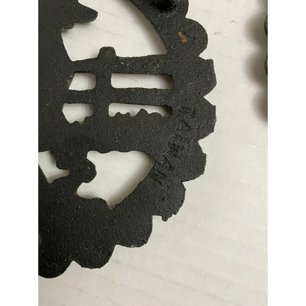 Vintage 1980's Small 2 Hand Painted Quaker Man Amish Cast Iron‎ Trivets